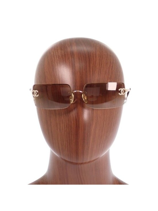 Chanel Half Rimless CC Logo Eyewear Sunglasses Rhinestone Gold Brown Y2K Vintage main image 14